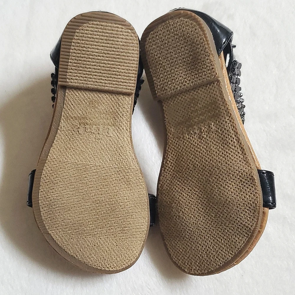 Black Rhinestone & Metal Zip Back Sandals Baby Girl Size 5 Shoes - Picture 11 of 11